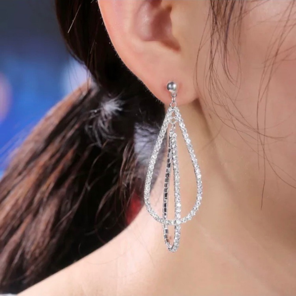 🔥NEW STERLING SILVER DIAMOND LONG DROP EARRINGS🔥 - Picture 5 of 5